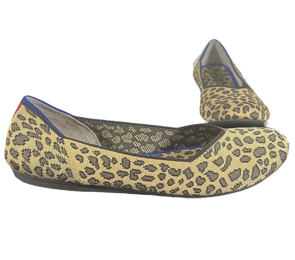 Rothy’s Size 9.5 Leopard Print Almond Toe Flats Washable Eco-Friendly